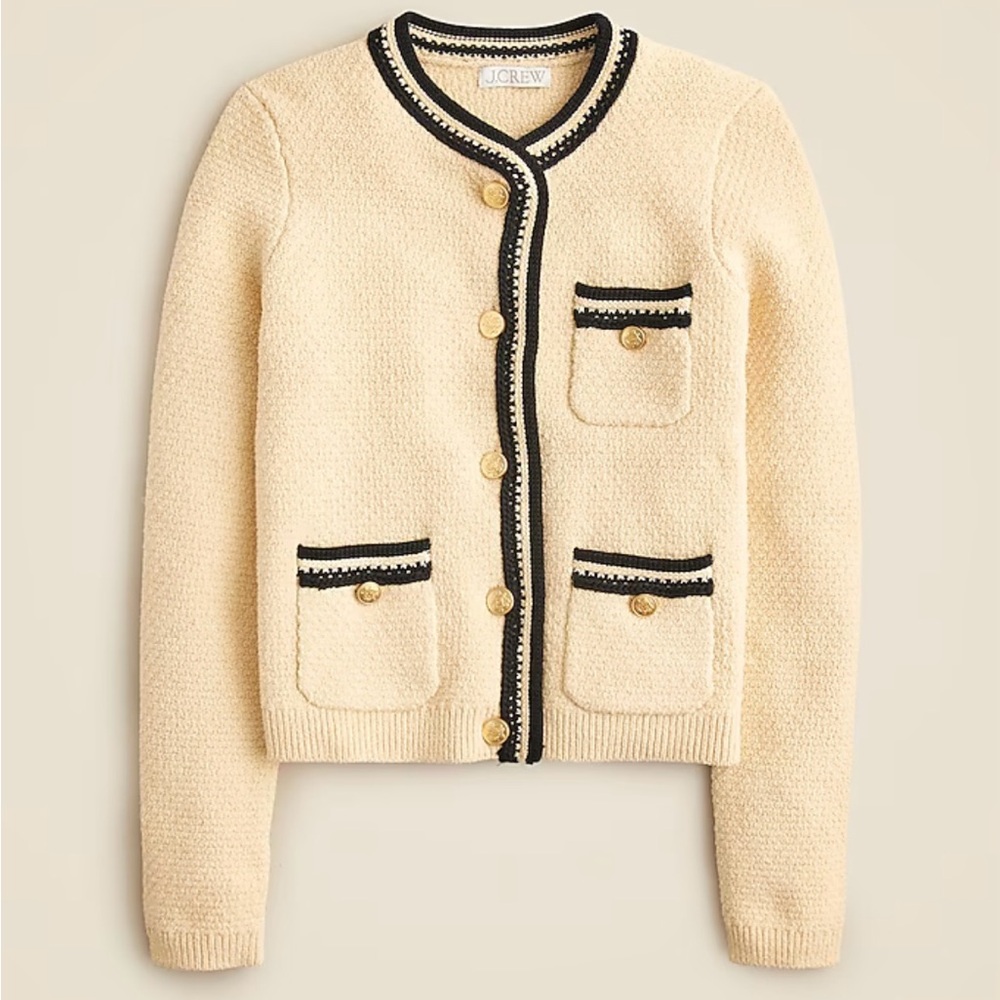 J. Crew Cream Cardigan with Black Trim size small